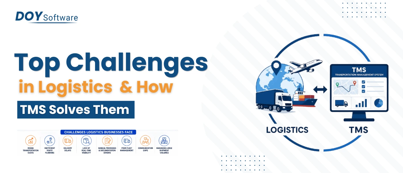 Transportation management dashboard showing logistics challenges and TMS solutions